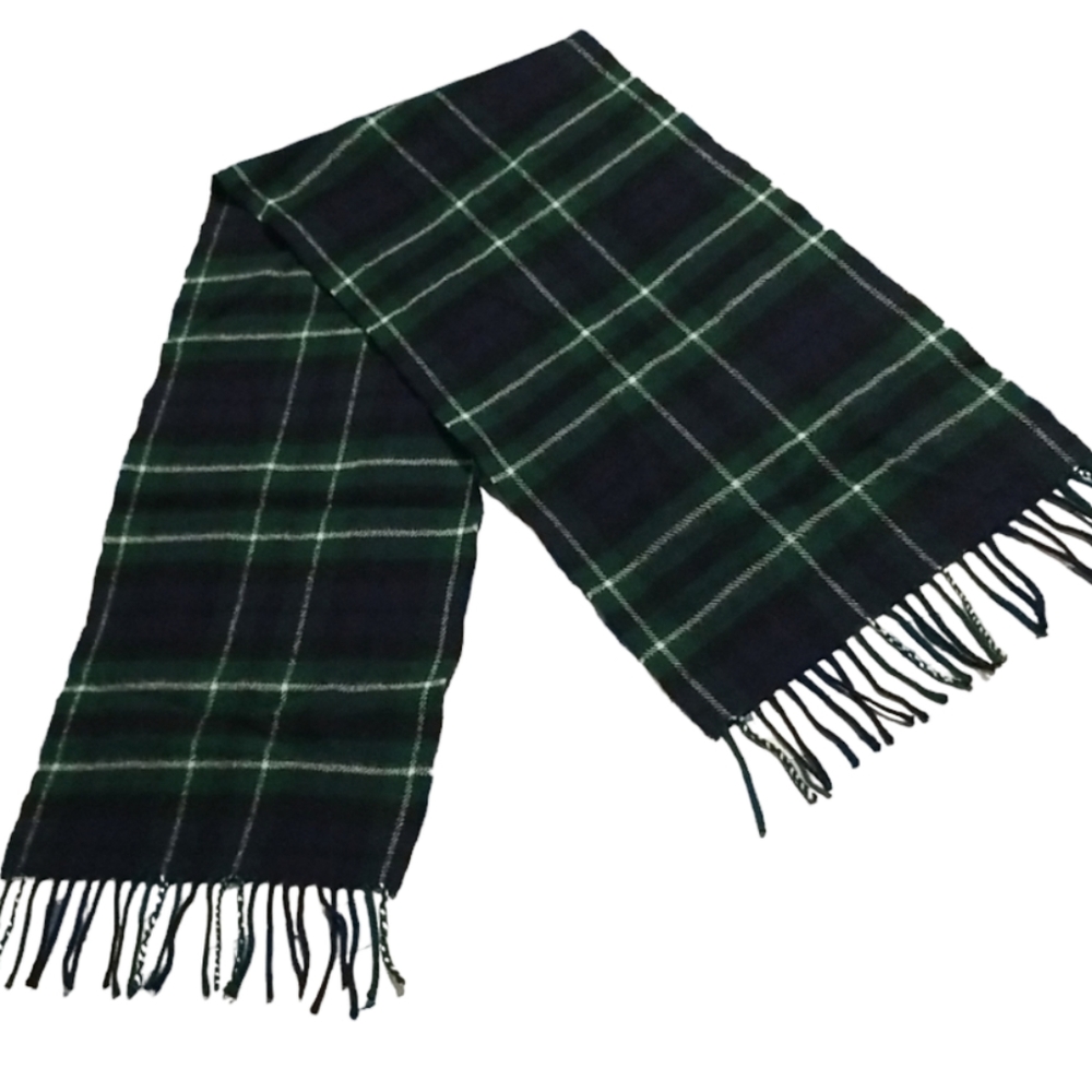 Lochcarron 100% Wool Scotland Navy Green Plaid Scarf